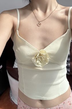 Cream Vintage Three-Dimensional Rose Flower Tight V-Neck Camisole - Spring/Summer American Style Fashion Top