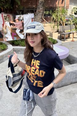 Creative Bread Print Short Sleeve T-Shirt for Women, Slightly Loose Fit, American Style Summer Top, Trendy Casual Wear