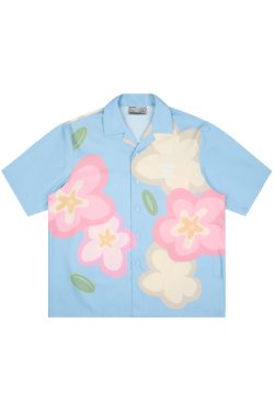 Cuban Collar Short-Sleeve Shirt with Cartoon Flower Print | Harsh and Cruel Inspired | 90s Y2K Fashion
