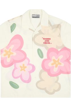 Cuban Collar Short-Sleeve Shirt with Cartoon Flower Print | Harsh and Cruel Inspired | 90s Y2K Fashion