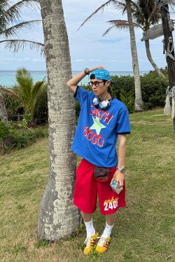 Custom American Style Fun Letter Star Print Short Sleeve T-Shirt for Men and Women, Summer Loose Casual Unisex Top