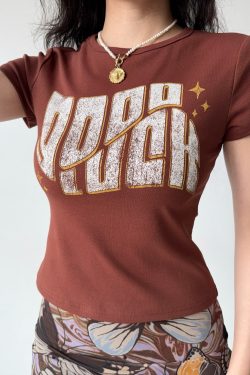 Custom American Vintage Letter Print Round Neck Short Sleeve T-Shirt for Women - Slim Fit Summer Casual Top