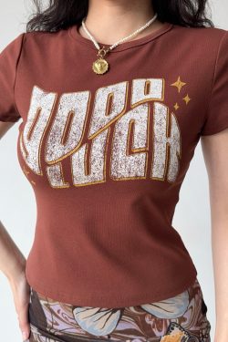 Custom American Vintage Letter Print Round Neck Short Sleeve T-Shirt for Women - Slim Fit Summer Casual Top