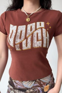 Custom American Vintage Letter Print Round Neck Short Sleeve T-Shirt for Women - Slim Fit Summer Casual Top