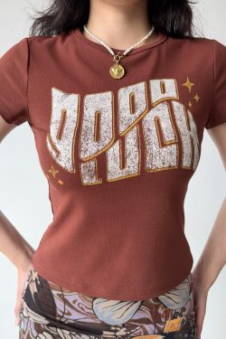 Custom American Vintage Letter Print Round Neck Short Sleeve T-Shirt for Women - Slim Fit Summer Casual Top