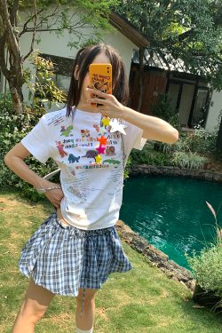 Custom Cartoon Letter Print Round Neck T-Shirt for Men and Women, Loose Casual Short Sleeve Top, Versatile Streetwear Style