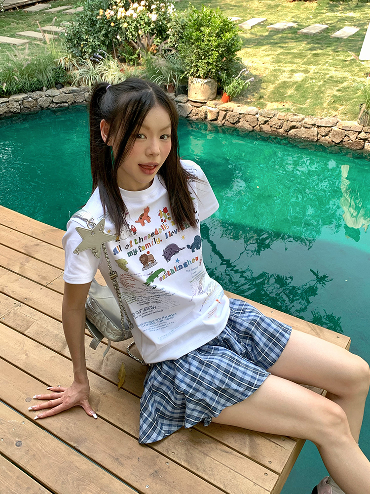 Custom Cartoon Letter Print Round Neck T-Shirt for Men and Women, Loose Casual Short Sleeve Top, Versatile Streetwear Style Custom Cartoon Letter Print Round Neck T-Shirt for Men and Women, Loose Casual Short Sleeve Top, Versatile Streetwear Style