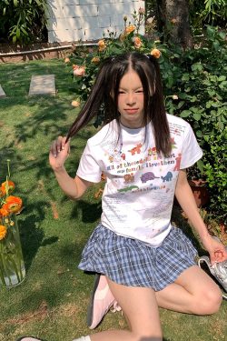 Custom Cartoon Letter Print Round Neck T-Shirt for Men and Women, Loose Casual Short Sleeve Top, Versatile Streetwear Style