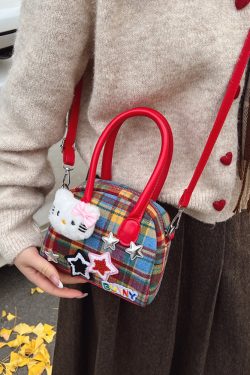 Cute Cartoon Plaid Handbag for Women - Fashionable Spring/Summer Small Crossbody Shoulder Bag 2025