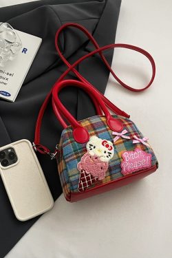 Cute Cartoon Plaid Handbag for Women - Fashionable Spring/Summer Small Crossbody Shoulder Bag 2025