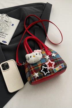 Cute Cartoon Plaid Handbag for Women - Fashionable Spring/Summer Small Crossbody Shoulder Bag 2025