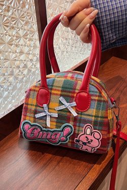 Cute Cartoon Plaid Handbag for Women - Fashionable Spring/Summer Small Crossbody Shoulder Bag 2025
