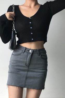 Cute Girl V-neck Single-Breasted Slim High-Waist Long Sleeve Sun Protection Cardigan - Thin Knitted Sweater for Spring 90s Y2K Style