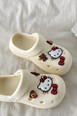 Cute Kitty Cat Hole Shoes for Women - Summer 2025 Thick Bottom Non-Slip Closed-Toe Slippers for Outdoor Y2K Style