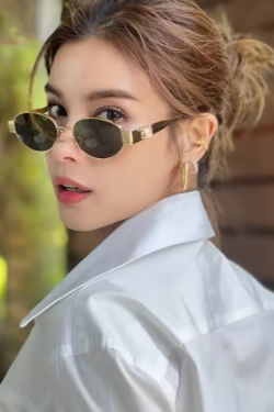 Cyberpunk Oval Metal Letter Sunglasses for Women - High-End Korean Style Retro Hip-Hop Eyewear - European & American Fashion