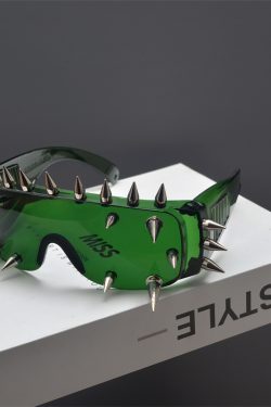 Cyberpunk Rectangular One-Piece Sunglasses for Men and Women, Trendy Metal Rivets, Windproof Exaggerated Cycling Shades