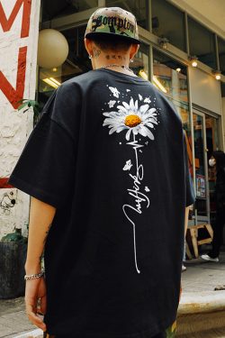 Daisy Print Short Sleeve T-Shirt for Men and Women - 2025 Summer American Streetwear, Trendy Couple Tee, Y2K Style