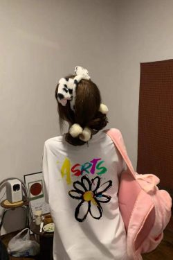 Daisy Print Short Sleeve T-Shirt for Women - Loose Fit American Retro Style Couple Shirt, Y2K Inspired Fashion Top