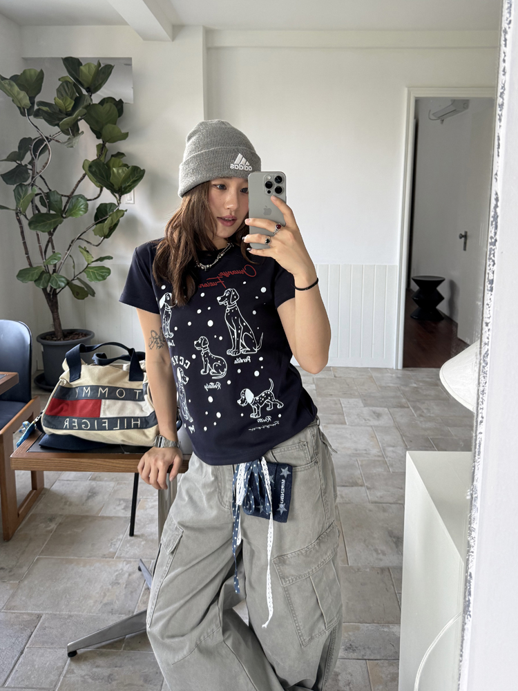 Dalmatian Print Heavy Short Sleeve T-Shirt for Women - Summer Round Neck Top, American Style, Trendy Casual Wear Dalmatian Print Heavy Short Sleeve T-Shirt for Women - Summer Round Neck Top, American Style, Trendy Casual Wear