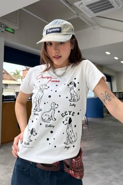 Dalmatian Print Heavy Short Sleeve T-Shirt for Women - Summer Round Neck Top, American Style, Trendy Casual Wear