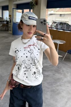 Dalmatian Print Heavy Short Sleeve T-Shirt for Women - Summer Round Neck Top, American Style, Trendy Casual Wear