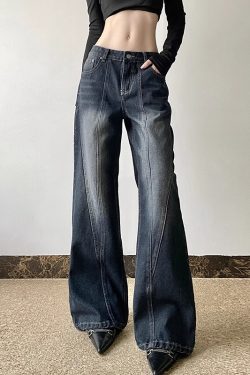 Dark Blue Letter Embroidered Slim Flare Jeans for Women, Versatile Casual Pants with Draping Effect, Y2K Street Style Fashion