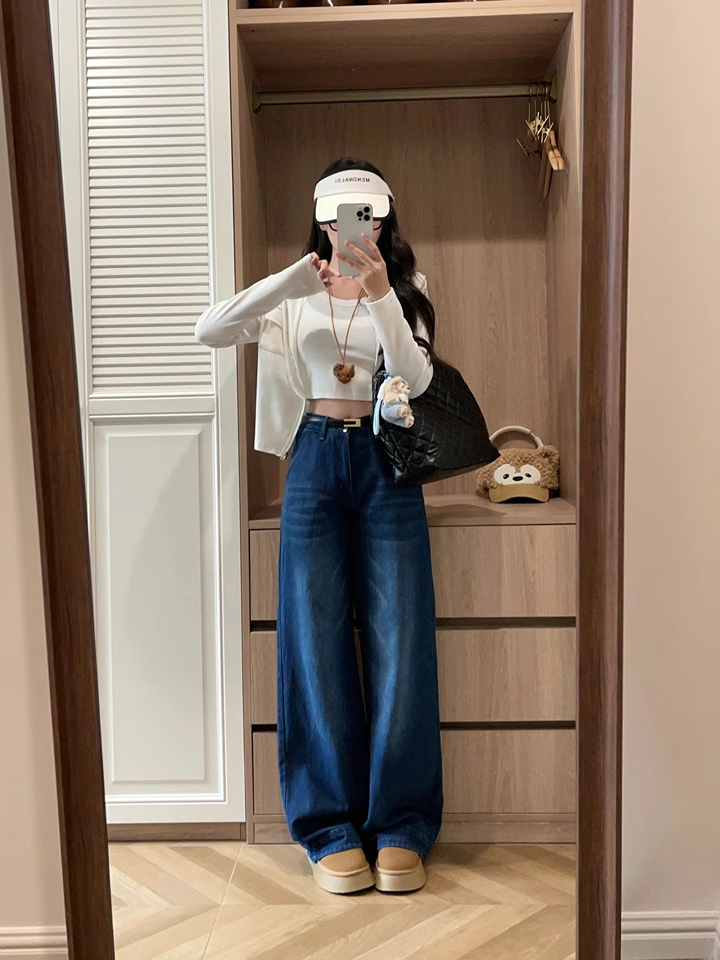 Dark Blue Letter Embroidered Slim Flare Jeans for Women, Versatile Casual Pants with Draping Effect, Y2K Street Style Fashion Dark Blue Letter Embroidered Slim Flare Jeans for Women, Versatile Casual Pants with Draping Effect, Y2K Street Style Fashion