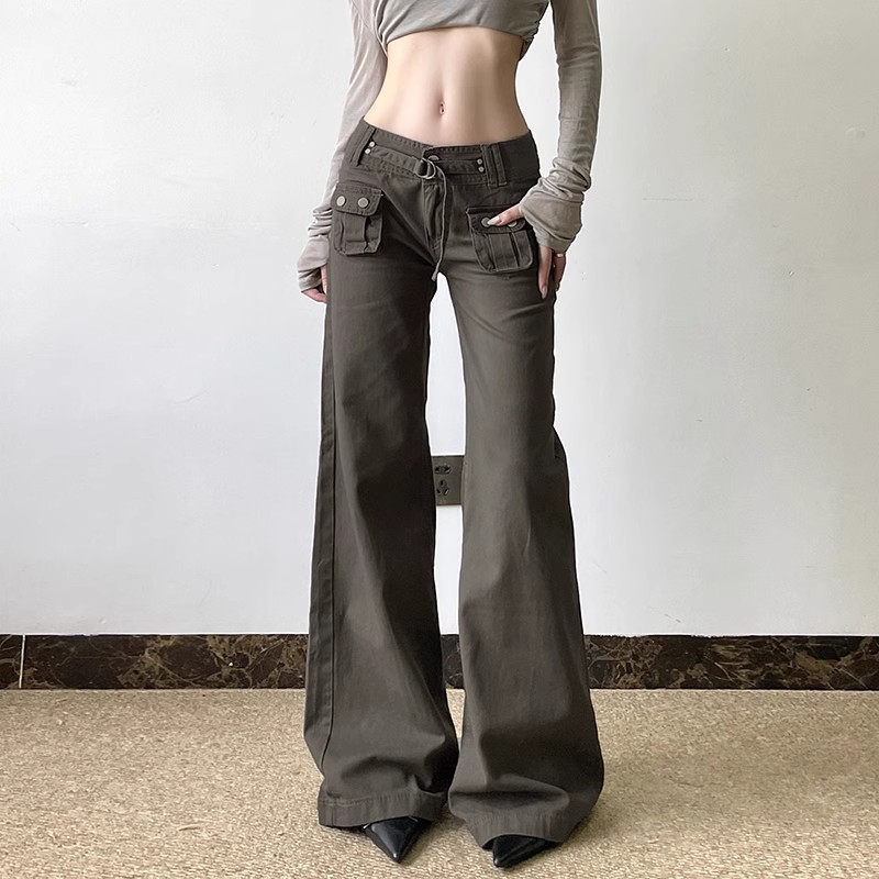 Dark Blue Letter Embroidered Slim Flare Jeans for Women, Versatile Casual Pants with Draping Effect, Y2K Street Style Fashion Dark Blue Letter Embroidered Slim Flare Jeans for Women, Versatile Casual Pants with Draping Effect, Y2K Street Style Fashion