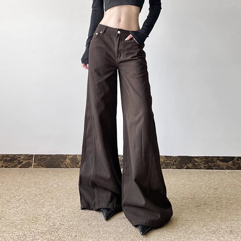 Dark Blue Letter Embroidered Slim Flare Jeans for Women, Versatile Casual Pants with Draping Effect, Y2K Street Style Fashion Dark Blue Letter Embroidered Slim Flare Jeans for Women, Versatile Casual Pants with Draping Effect, Y2K Street Style Fashion