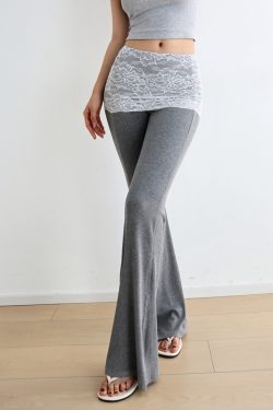 Dark Gray Sexy Slimming Leggings with Lace Trim and Flare - Yoga Base Pants for Stylish Athleisure and 90s-Inspired Fashion