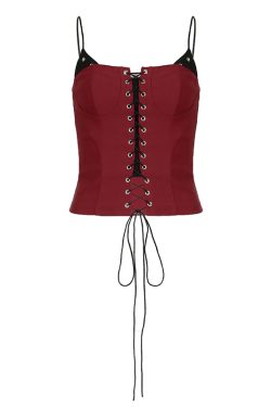 Deadly Black and Red Fake Two-Piece Cross Strap Tank Top - Sexy Summer Camisole Outerwear for Y2K Style