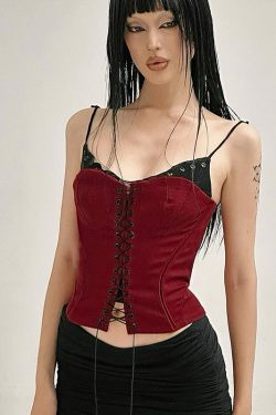 Deadly Black and Red Fake Two-Piece Cross Strap Tank Top - Sexy Summer Camisole Outerwear for Y2K Style