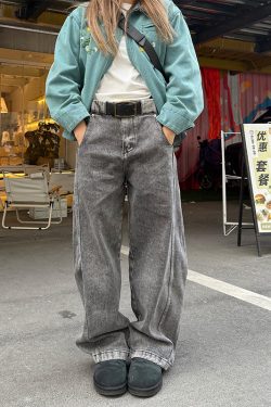 Deconstructed Loose Curved Blade Jeans for Men and Women - Retro American Wash Wide-Leg Casual Pants, Y2K Style