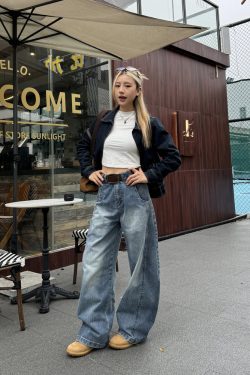 Deconstructed Loose Curved Blade Jeans for Men and Women - Retro American Wash Wide-Leg Casual Pants, Y2K Style