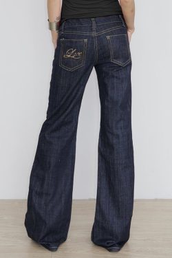 Deep Blue Vintage Wide-Leg Jeans for Women - Embroidered Loose Casual Straight-Leg Draped Pants - 90s Style Fashion