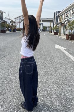 Deep Blue Wide-Leg Low-Waist Jeans for Women - Retro Slimming Loose Straight Pants, 90s Style Heavy Industry Fashion
