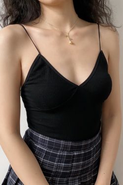 Deep V Ultra-Thin Ribbed Sexy Slim-Fit Camisole for Women - European American Style, Trendy Y2K Fashion