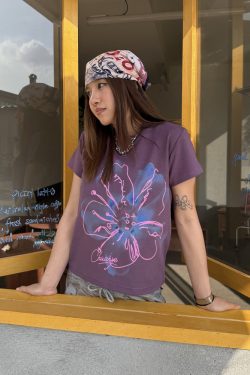 Digital Print Slim Fit Short Sleeve T-Shirt for Women, Summer Crop Top, Casual Style, Y2K Fashion