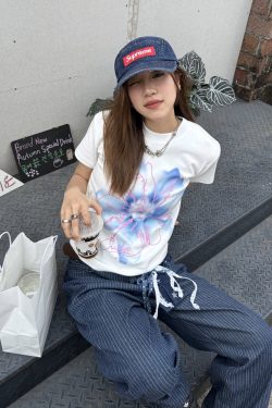 Digital Print Slim Fit Short Sleeve T-Shirt for Women, Summer Crop Top, Casual Style, Y2K Fashion