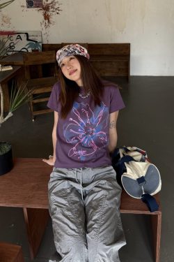 Digital Print Slim Fit Short Sleeve T-Shirt for Women, Summer Crop Top, Casual Style, Y2K Fashion