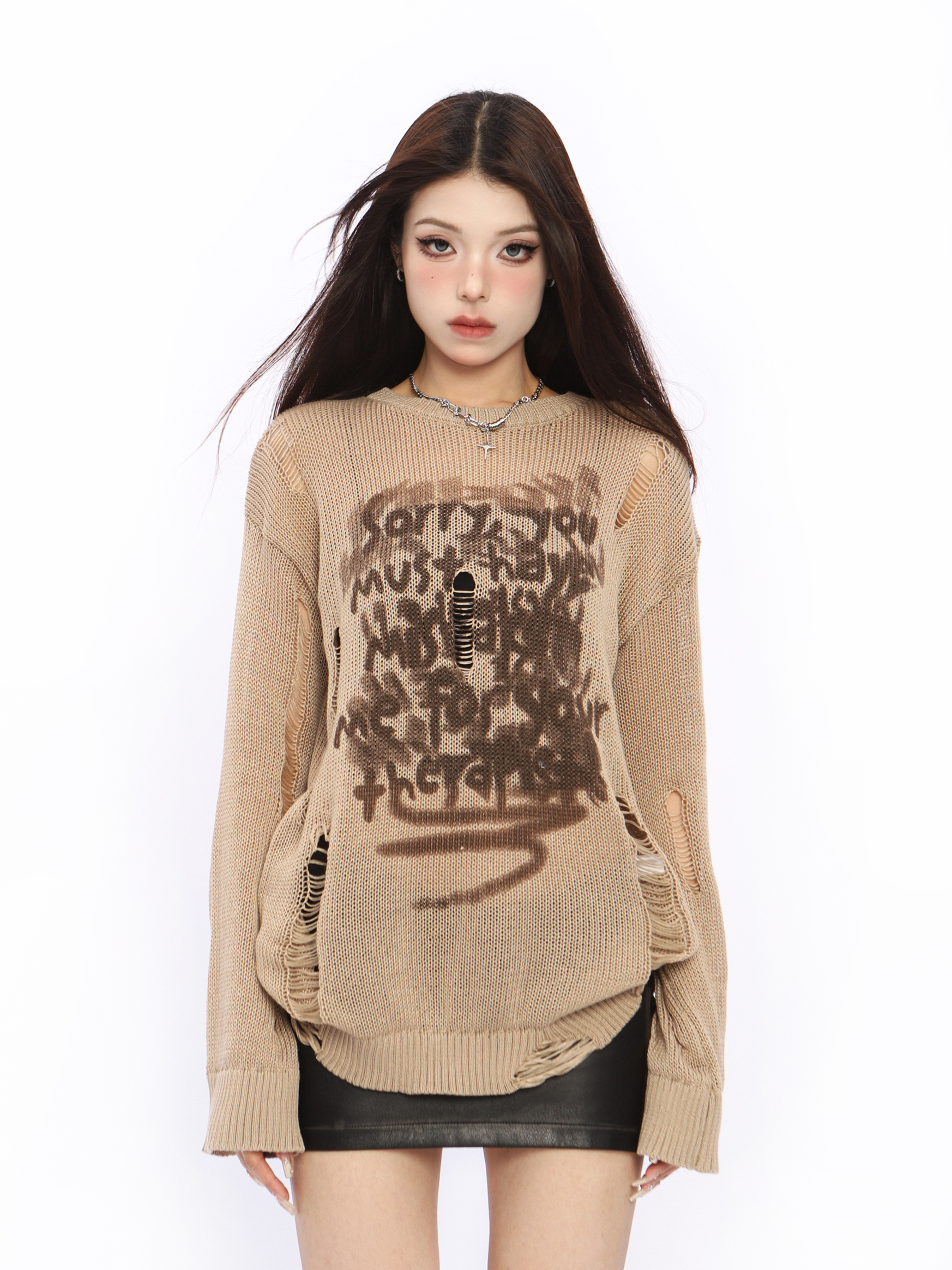 Distressed Hollow-Out Knitted Top for Women - American Style Long Sleeve Sun Protection Cover-Up - Summer Spicy Girl Fashion Distressed Hollow-Out Knitted Top for Women - American Style Long Sleeve Sun Protection Cover-Up - Summer Spicy Girl Fashion