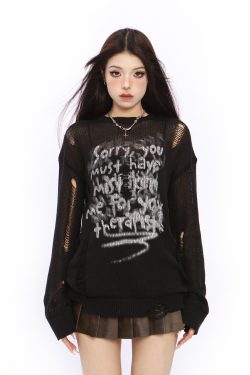 Distressed Hollow-Out Knitted Top for Women - American Style Long Sleeve Sun Protection Cover-Up - Summer Spicy Girl Fashion