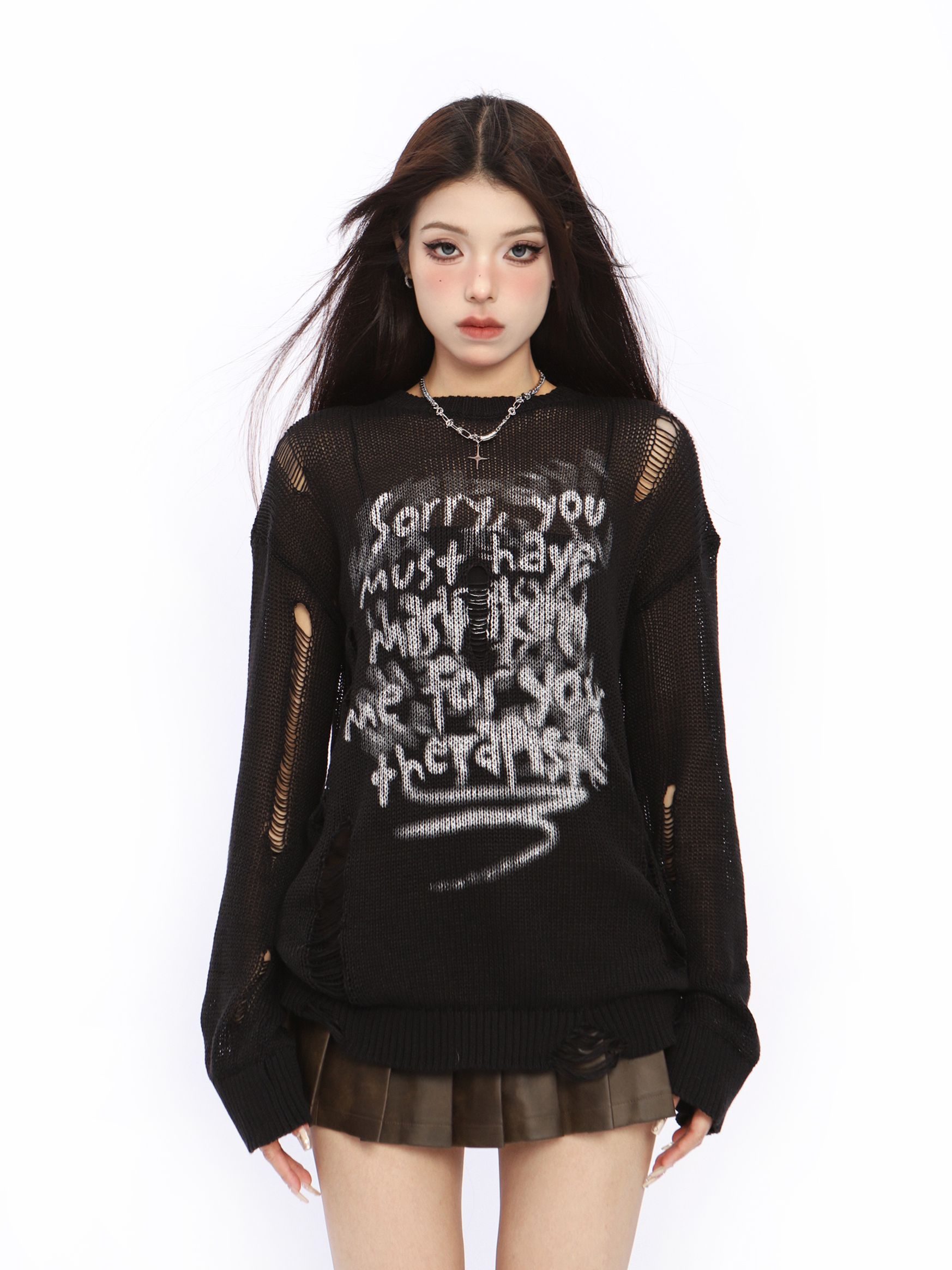 Distressed Hollow-Out Knitted Top for Women - American Style Long Sleeve Sun Protection Cover-Up - Summer Spicy Girl Fashion Distressed Hollow-Out Knitted Top for Women - American Style Long Sleeve Sun Protection Cover-Up - Summer Spicy Girl Fashion