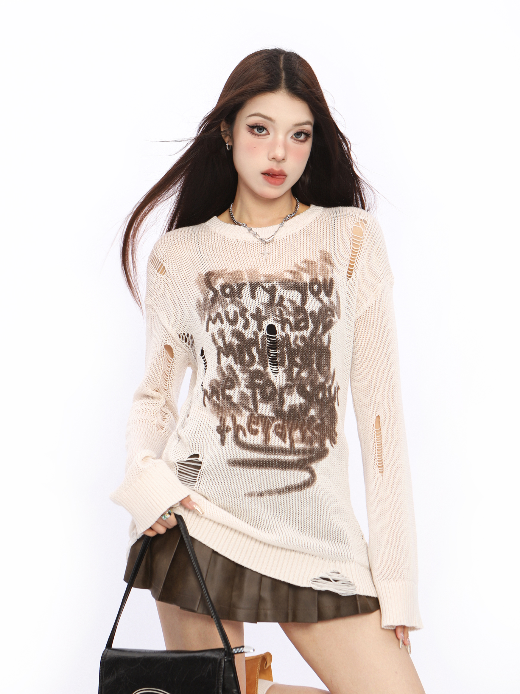 Distressed Hollow-Out Knitted Top for Women - American Style Long Sleeve Sun Protection Cover-Up - Summer Spicy Girl Fashion Distressed Hollow-Out Knitted Top for Women - American Style Long Sleeve Sun Protection Cover-Up - Summer Spicy Girl Fashion