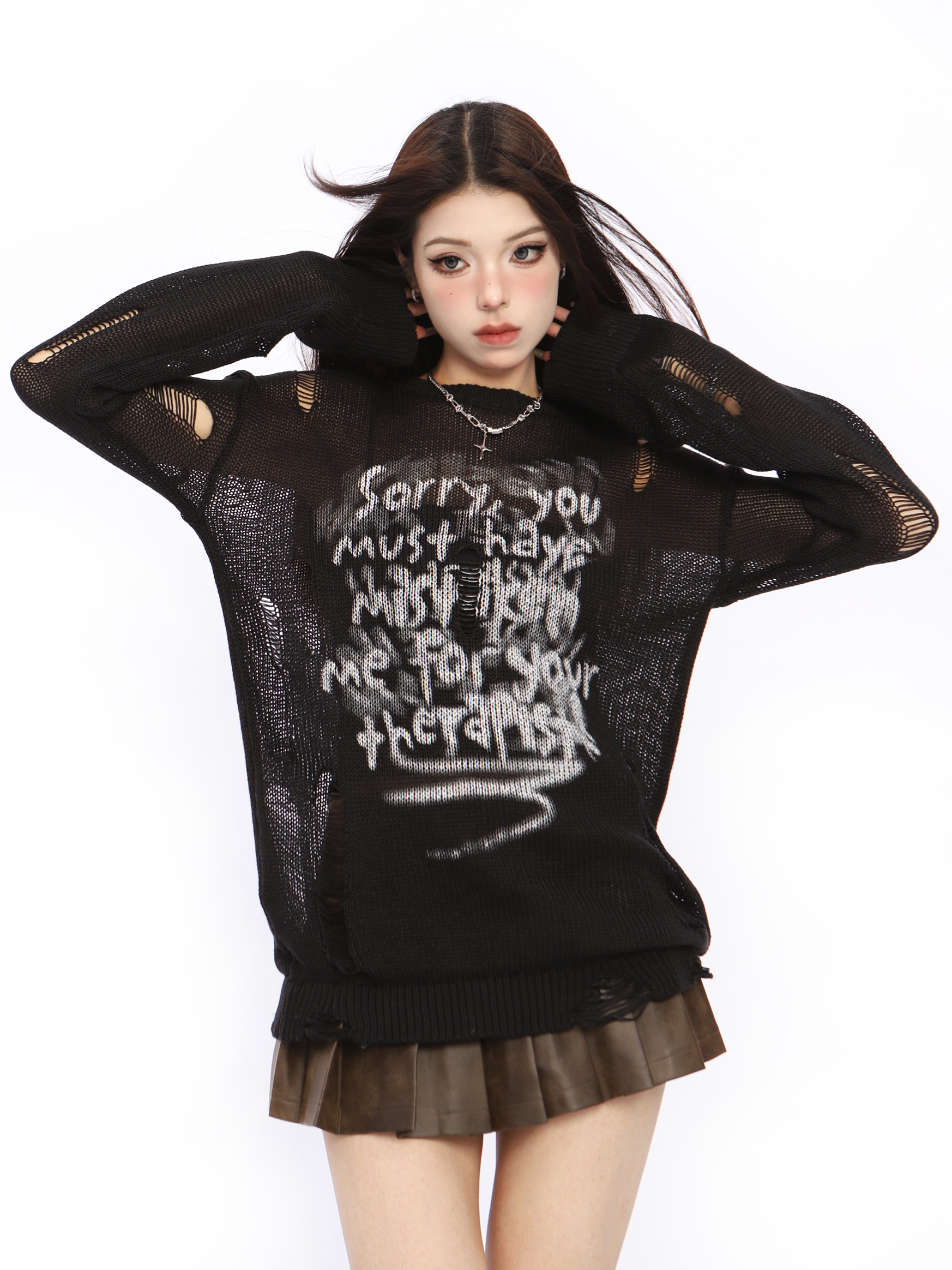 Distressed Hollow-Out Knitted Top for Women - American Style Long Sleeve Sun Protection Cover-Up - Summer Spicy Girl Fashion Distressed Hollow-Out Knitted Top for Women - American Style Long Sleeve Sun Protection Cover-Up - Summer Spicy Girl Fashion