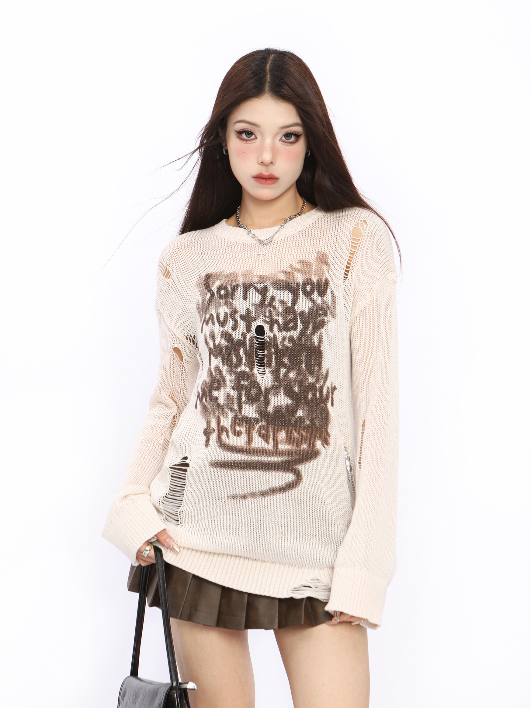 Distressed Hollow-Out Knitted Top for Women - American Style Long Sleeve Sun Protection Cover-Up - Summer Spicy Girl Fashion Distressed Hollow-Out Knitted Top for Women - American Style Long Sleeve Sun Protection Cover-Up - Summer Spicy Girl Fashion