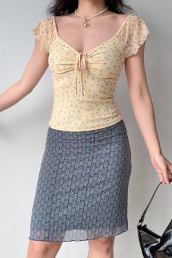 DIY American Vintage Printed Mesh Bodycon Skirt for Women - Sexy 90s Inspired Fashion Piece