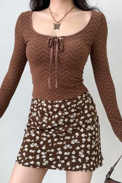 DIY American Vintage Small Floral High-Waisted A-Line Short Skirt - Retro Style for 90s & Y2K Fashion Lovers