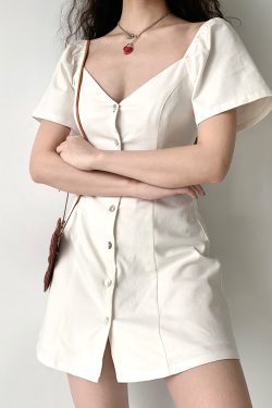 DIY French Vintage V-Neck Short Sleeve A-Line White Dress for Women - Plus Size, Chic Casual Style