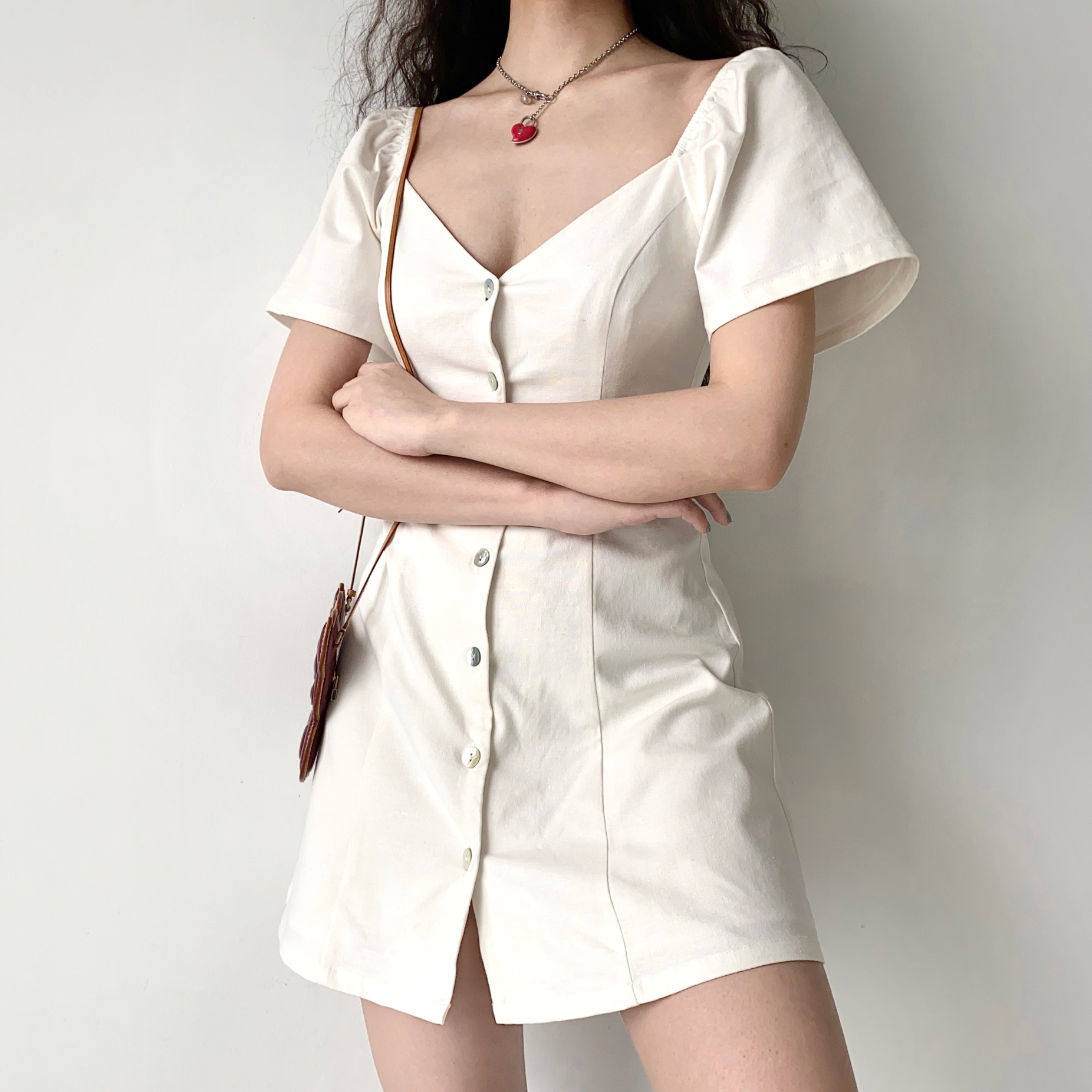 DIY French Vintage V-Neck Short Sleeve A-Line White Dress for Women - Plus Size, Chic Casual Style DIY French Vintage V-Neck Short Sleeve A-Line White Dress for Women - Plus Size, Chic Casual Style